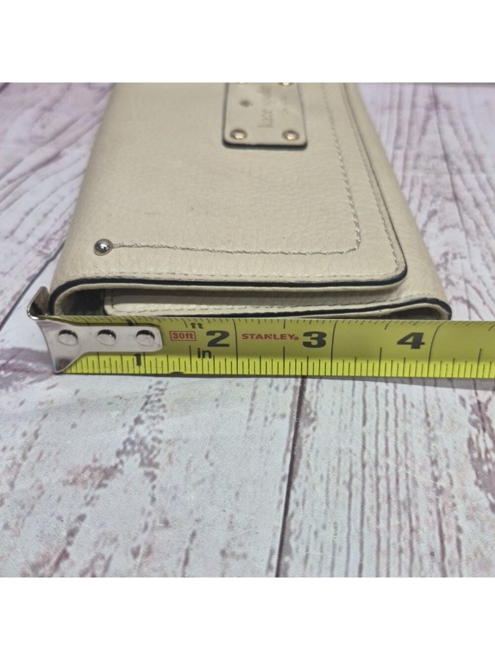 Kate Spade New York Clutch Wallet Med Pebbled Beige Bifold ~Zippered Storage - Picture 8 of 8